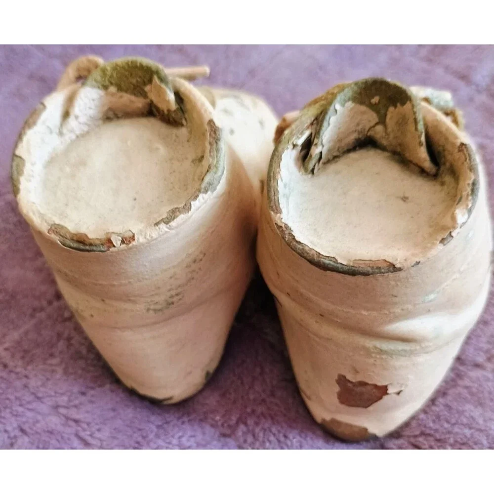 Vintage Baby First Shoes Plaster Coated Keepsake Pair Primitive Folk Art Decor